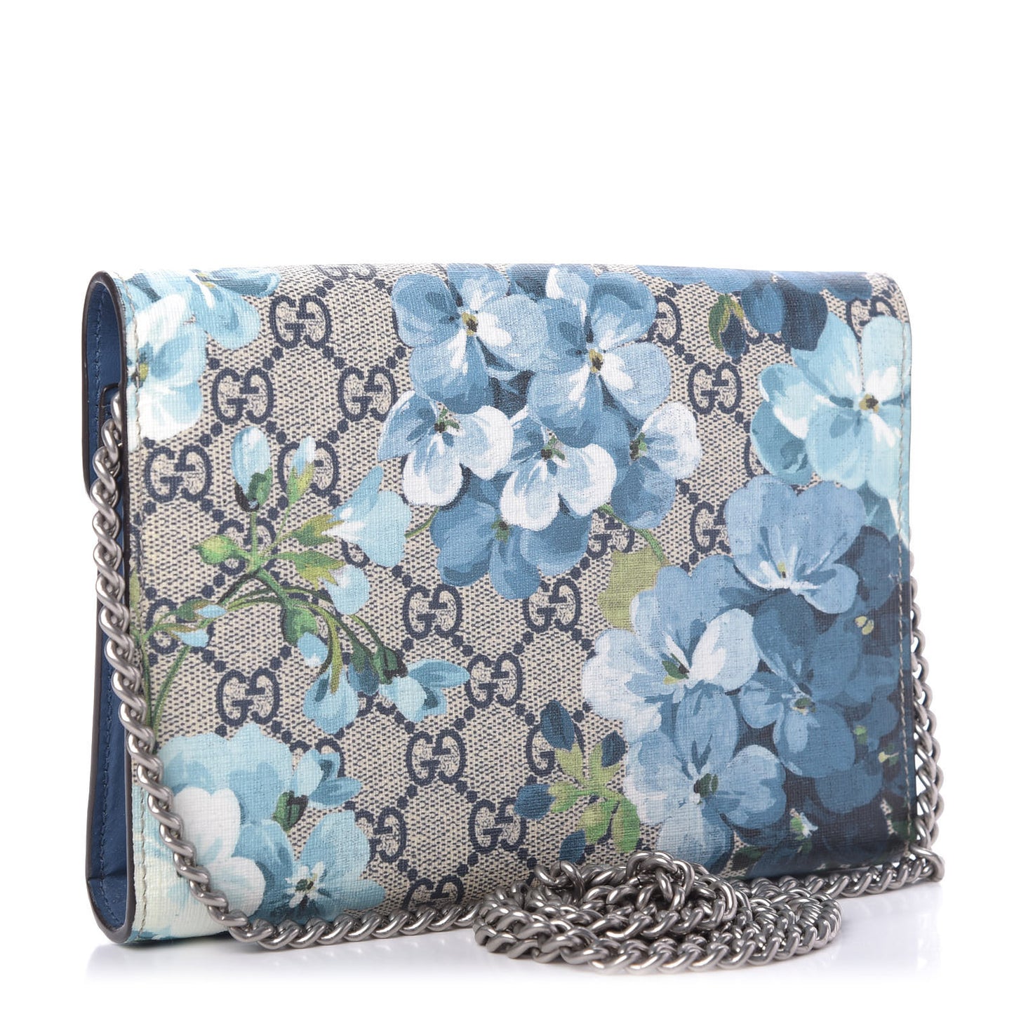 GG Supreme Monogram Blooms Mini Dionysus Chain Wallet Beige Blue Navy Vintage Blue