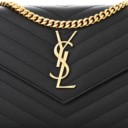 Saint Laurent Grain De Poudre Matelasse Chevron Monogram Chain Wallet Black 8 of 12