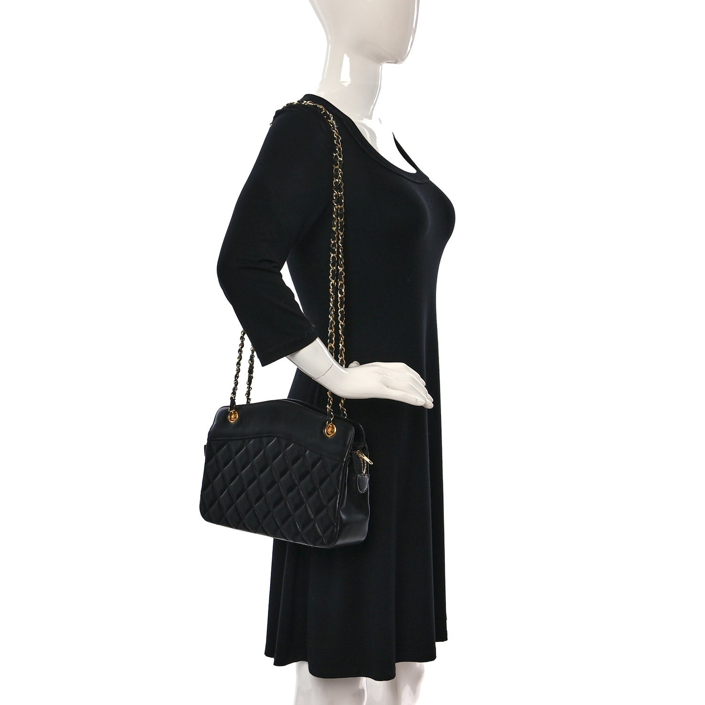 Lambskin Quilted Shoulder Bag Black