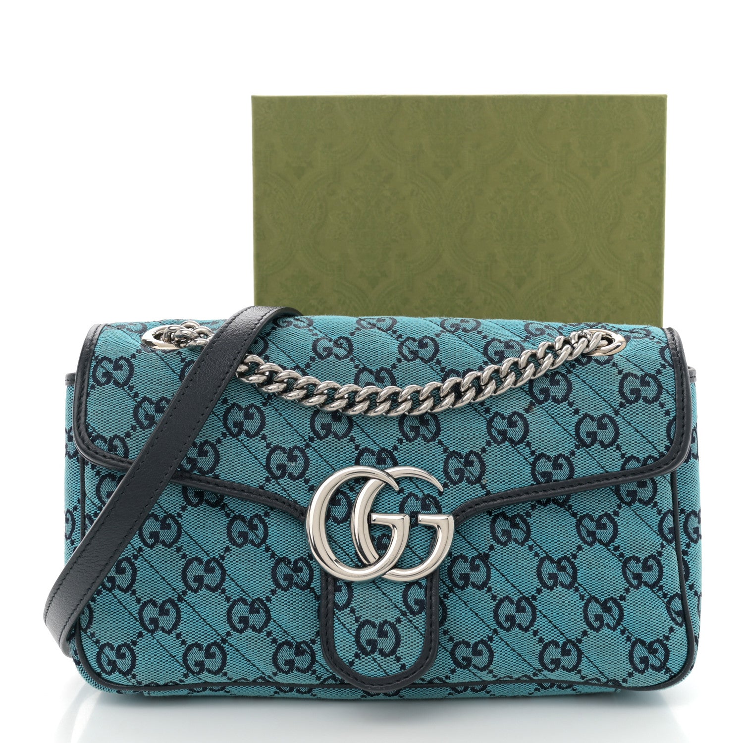 Gucci Monogram Multicolor Matelasse Diagonal Small GG Marmont Shoulder Bag Light Blue 12 of 12
