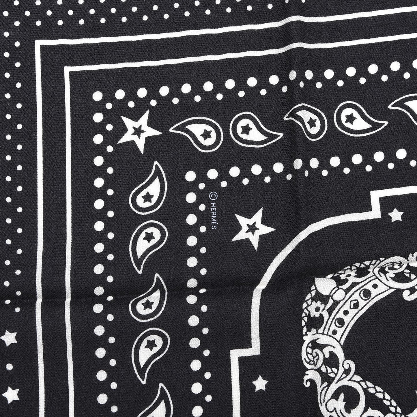 Cashmere Silk Les Cles Bandana Shawl 140 Black White