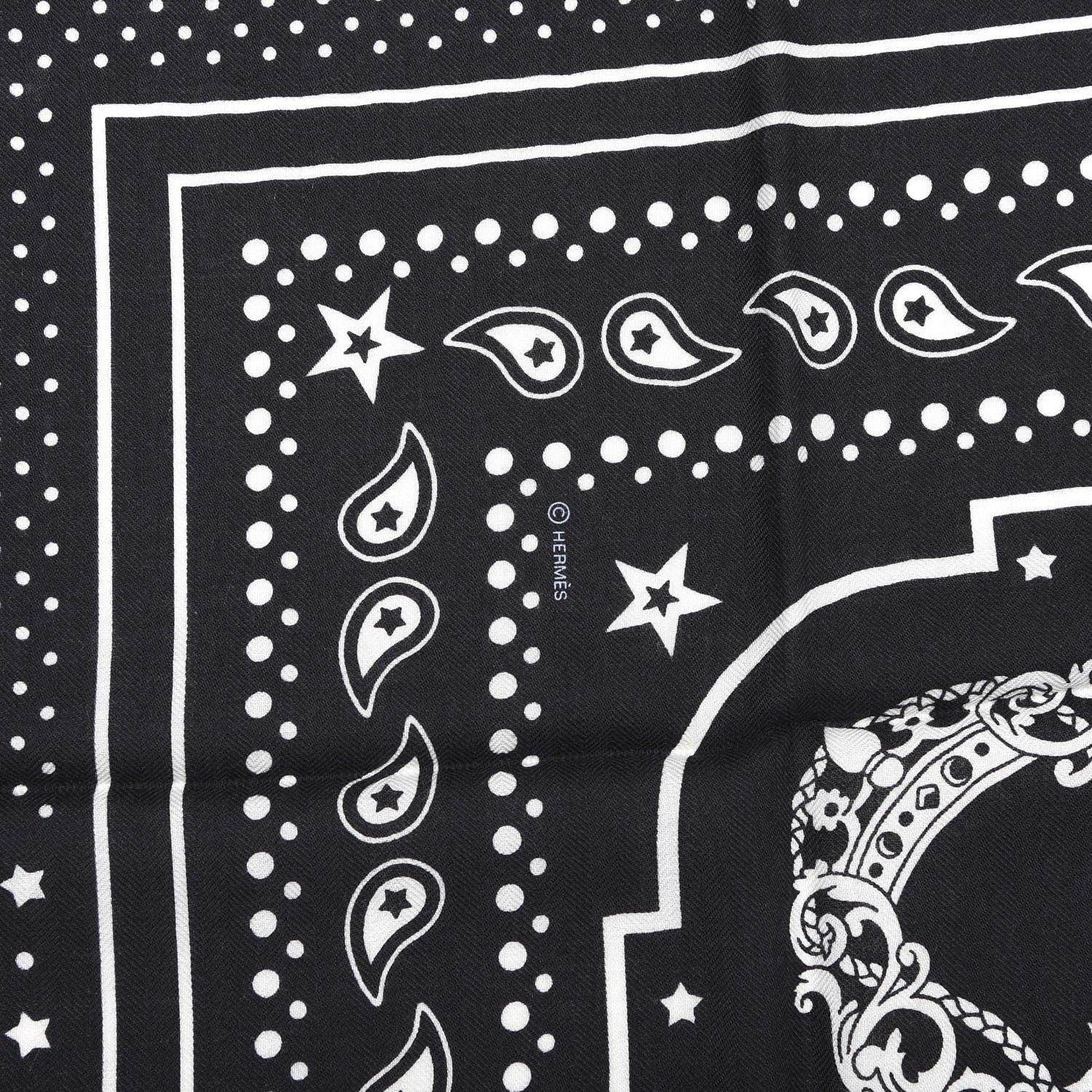 Hermes Cashmere Silk Les Cles Bandana Shawl 140 Black White 3 of 4