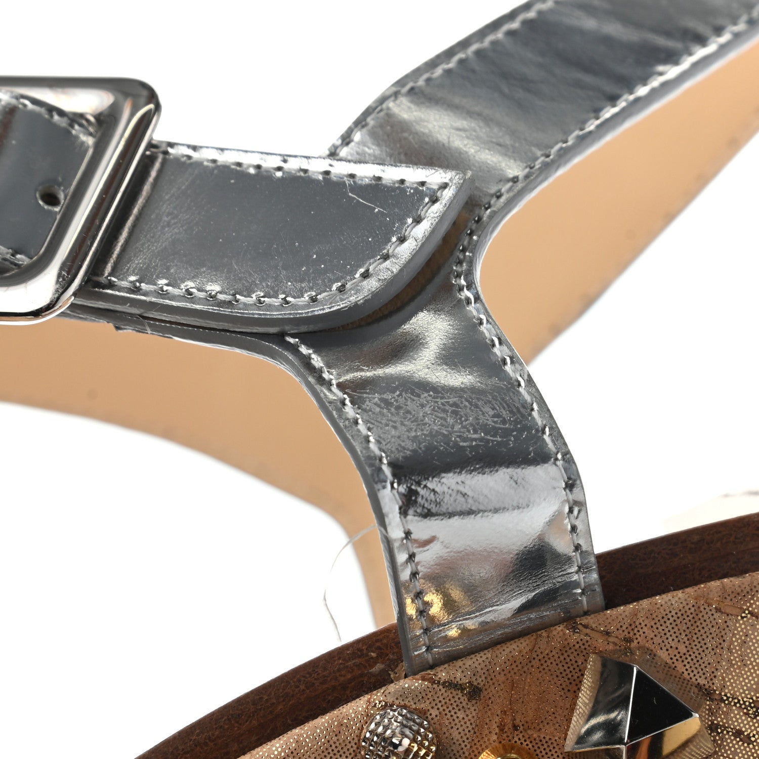 Christian Louboutin Calfskin Lame Cork Almericca 120 Studded Wedge Sandals 41 Silver 10 of 14