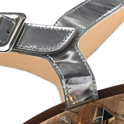 Christian Louboutin Calfskin Lame Cork Almericca 120 Studded Wedge Sandals 41 Silver 10 of 14