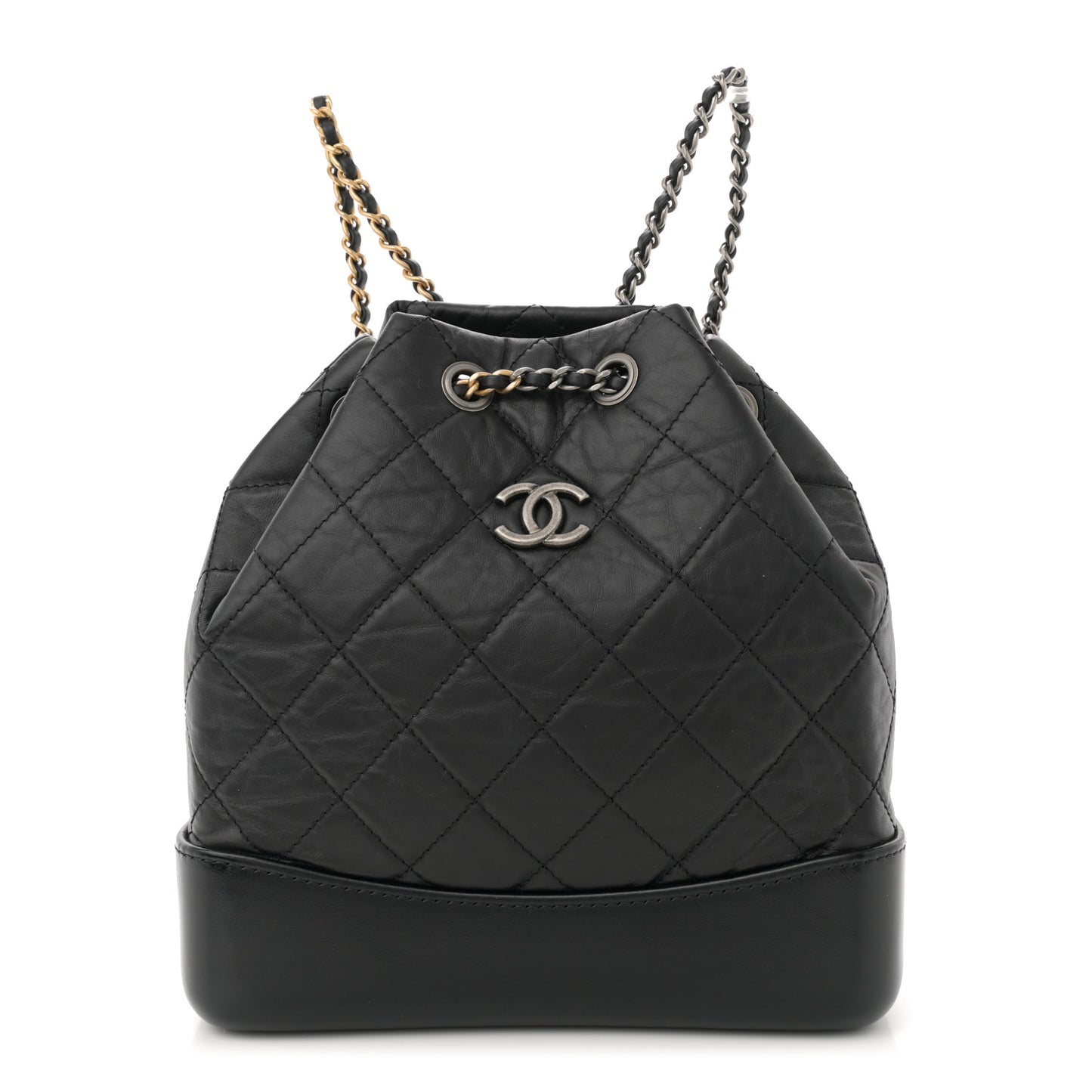 Aged Calfskin Quilted Small Gabrielle Backpack Black