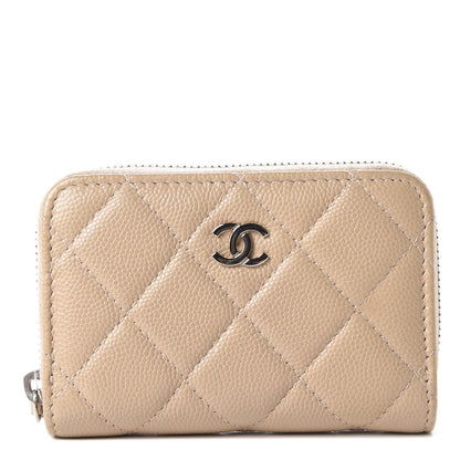 Chanel Caviar Quilted Zip Around Coin Purse Beige 1 of 9