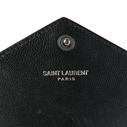 Saint Laurent Calfskin Crocodile Embossed Monogram Envelope Chain Wallet Black 6 of 12
