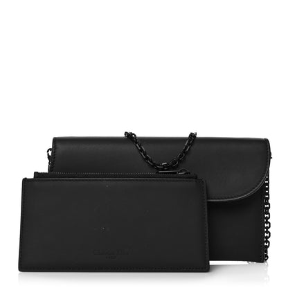 Christian Dior Ultra Matte Calfskin Saddle Chain Wallet Pouch Black 1 of 7