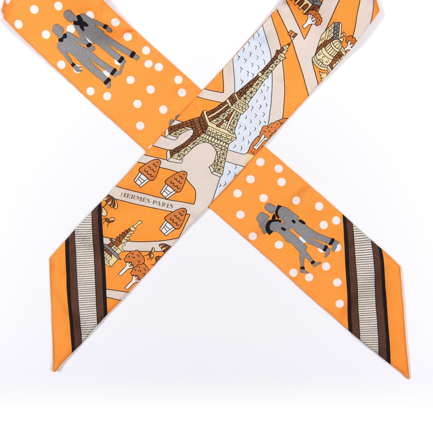 Hermes Silk Les Nouveaux Amoureux de Paris Twilly Orange Ciel Beige 4 of 4