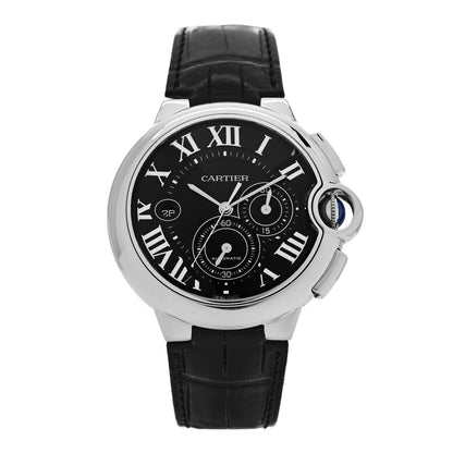 Cartier Stainless Steel Alligator 44mm Ballon Bleu De Cartier Chronograph Automatic Watch Black 1 of 4