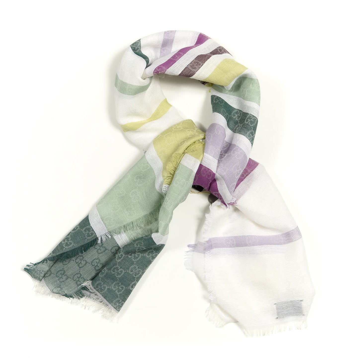 Cotton Monogram Striped Scarf White Multicolor