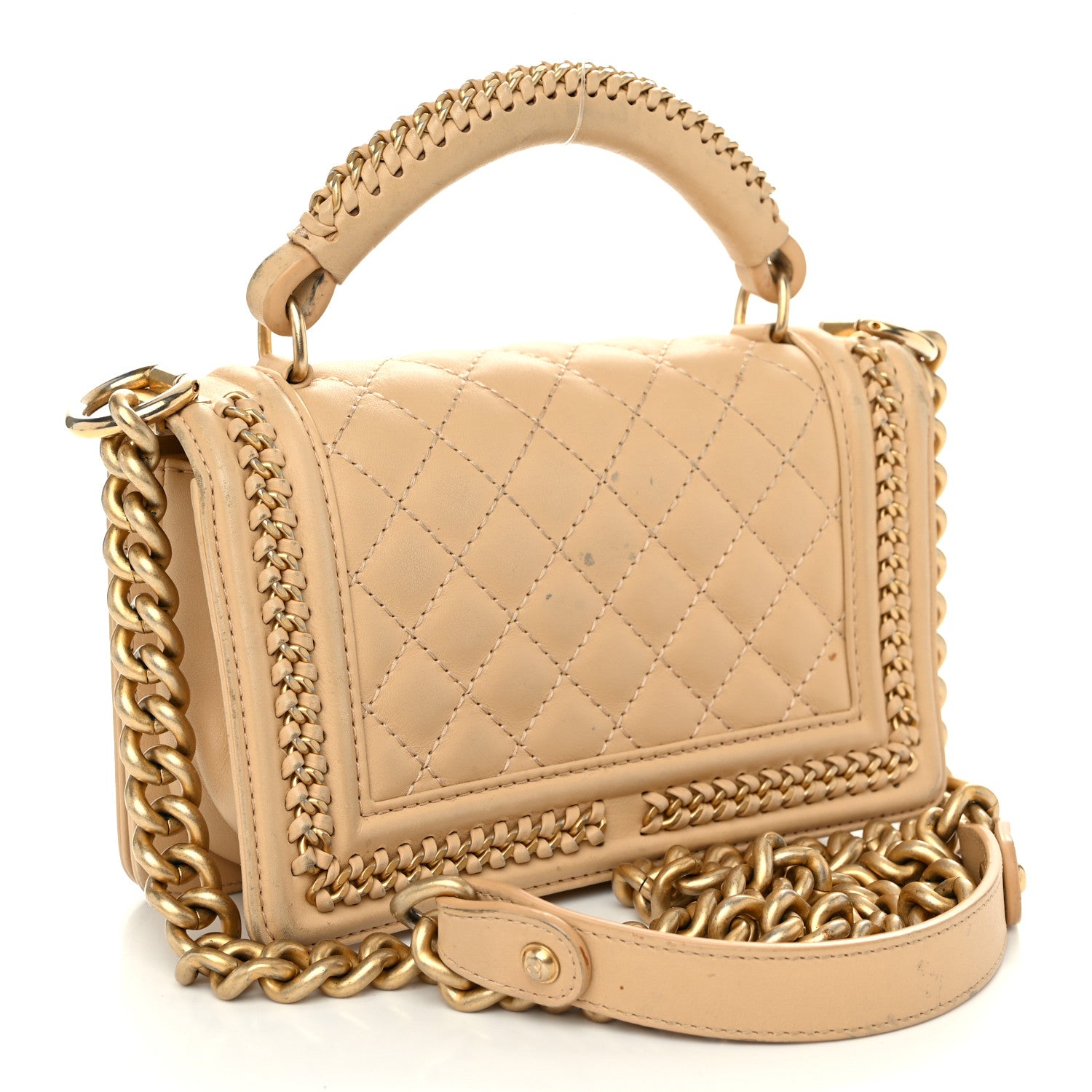 Chanel Calfskin Quilted Small Boy Handle Flap Beige 3 of 15