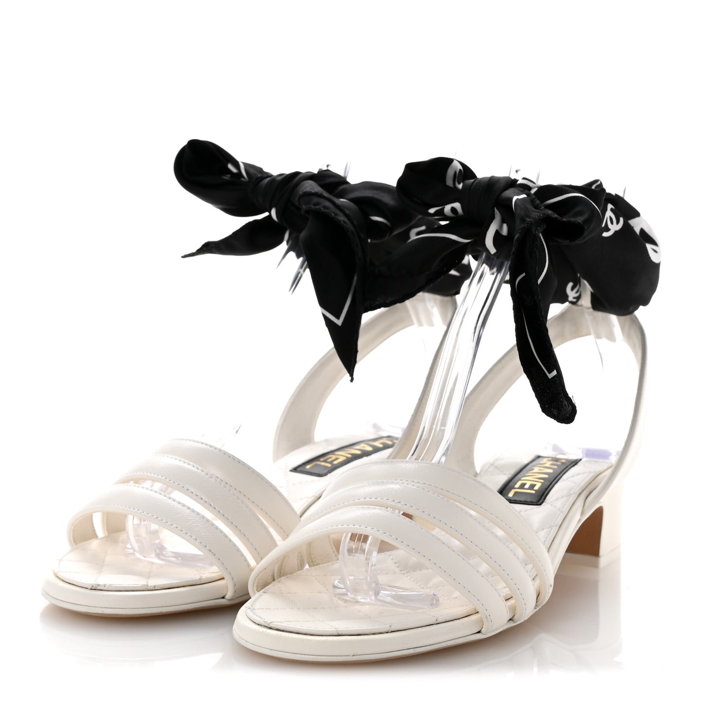 Lambskin Silk CC Wrap Ankle Sandals 38 White