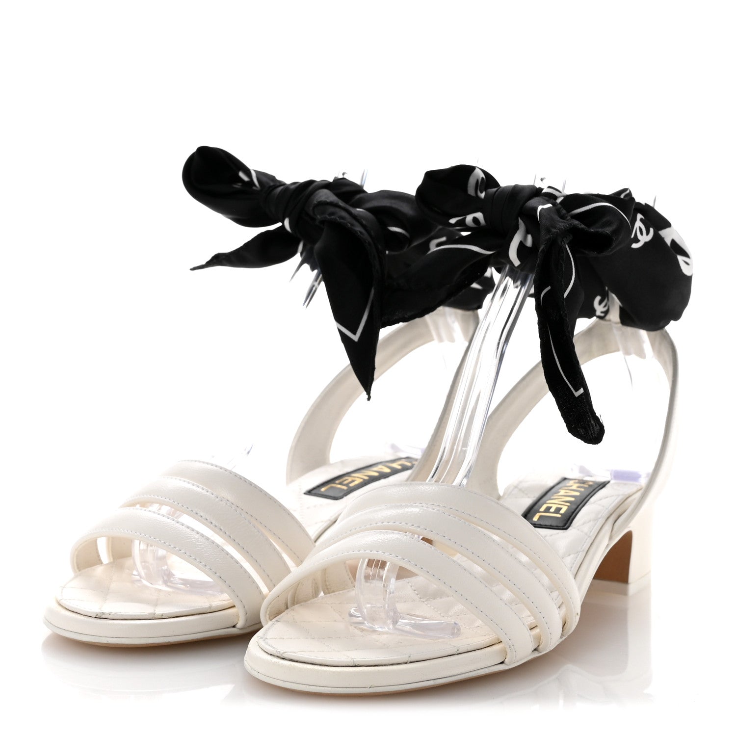 Chanel Lambskin Silk CC Wrap Ankle Sandals 38 White 4 of 10