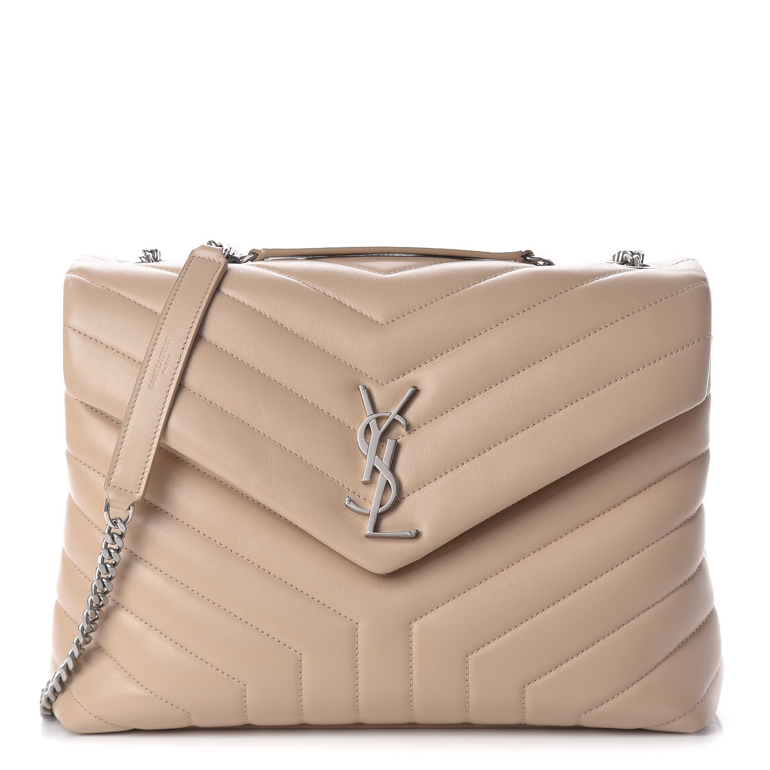Saint Laurent Calfskin Y Quilted Monogram Medium Loulou Chain Satchel Nude Powder 1 of 14