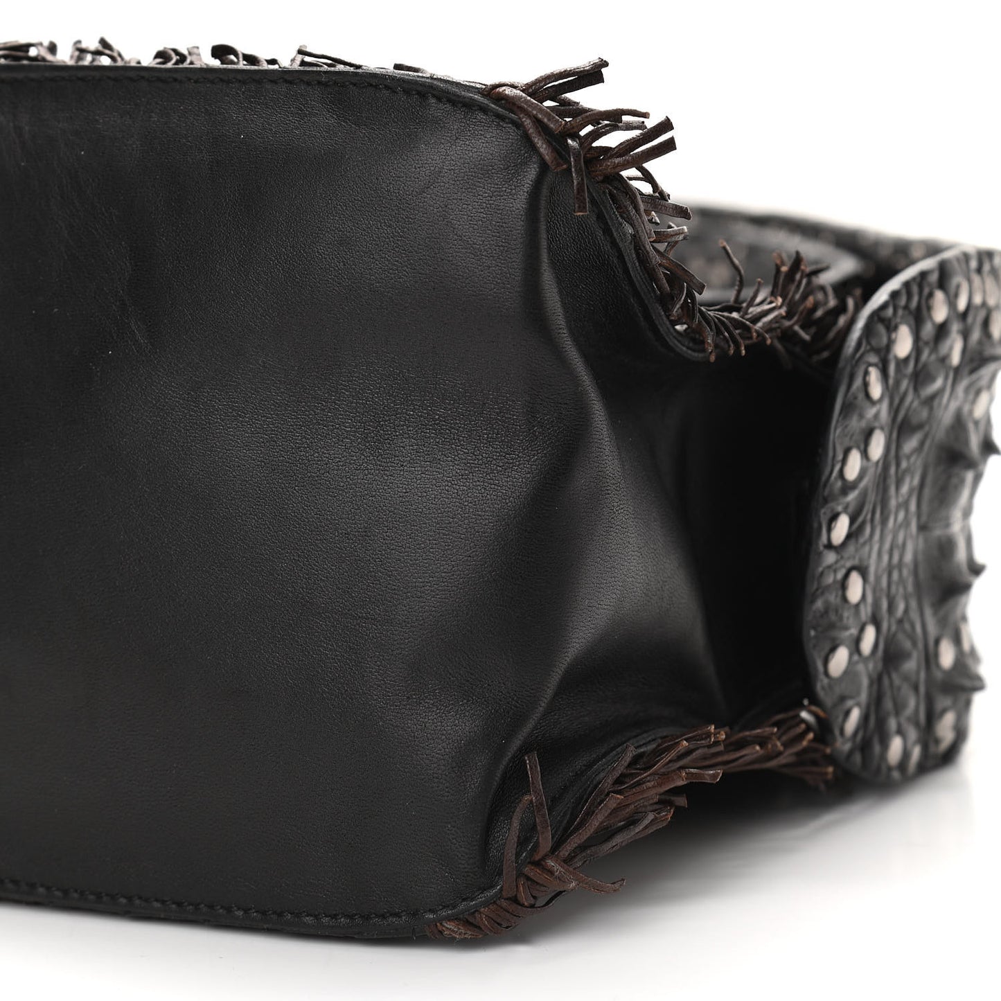 Nappa Intrecciato Alligator Fringe Shoulder Bag Black