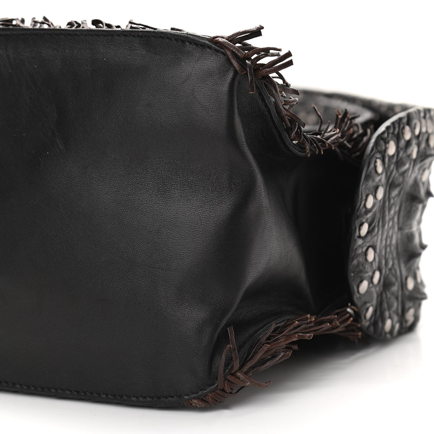 Bottega Veneta Nappa Intrecciato Alligator Fringe Shoulder Bag Black 10 of 10