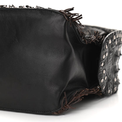 Bottega Veneta Nappa Intrecciato Alligator Fringe Shoulder Bag Black 10 of 10