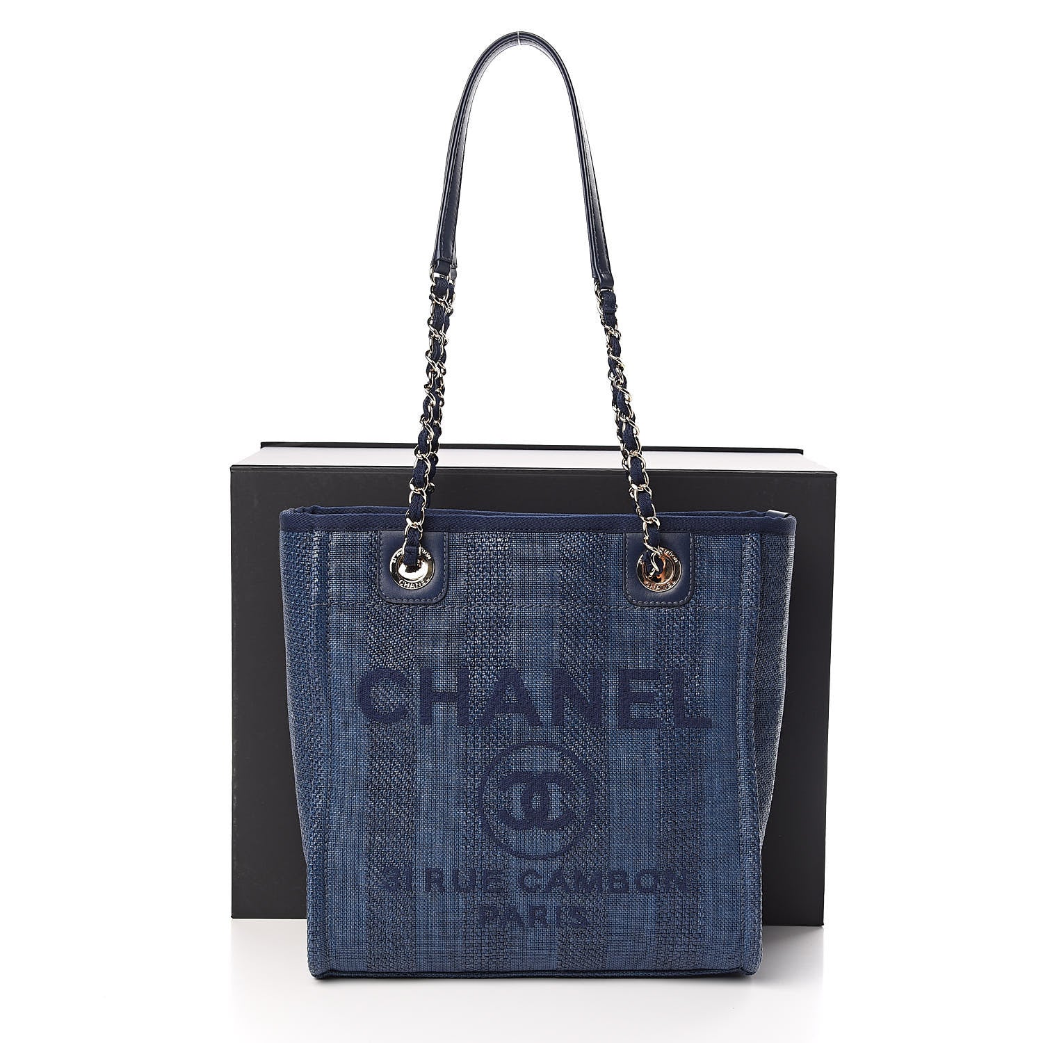 Chanel Mixed Fibers Striped Mini Deauville Tote Navy Blue 11 of 11