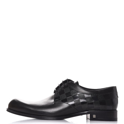 Louis Vuitton Mens Calfskin Damier Lace Up Shoes 6 1/2 Black 1 of 10