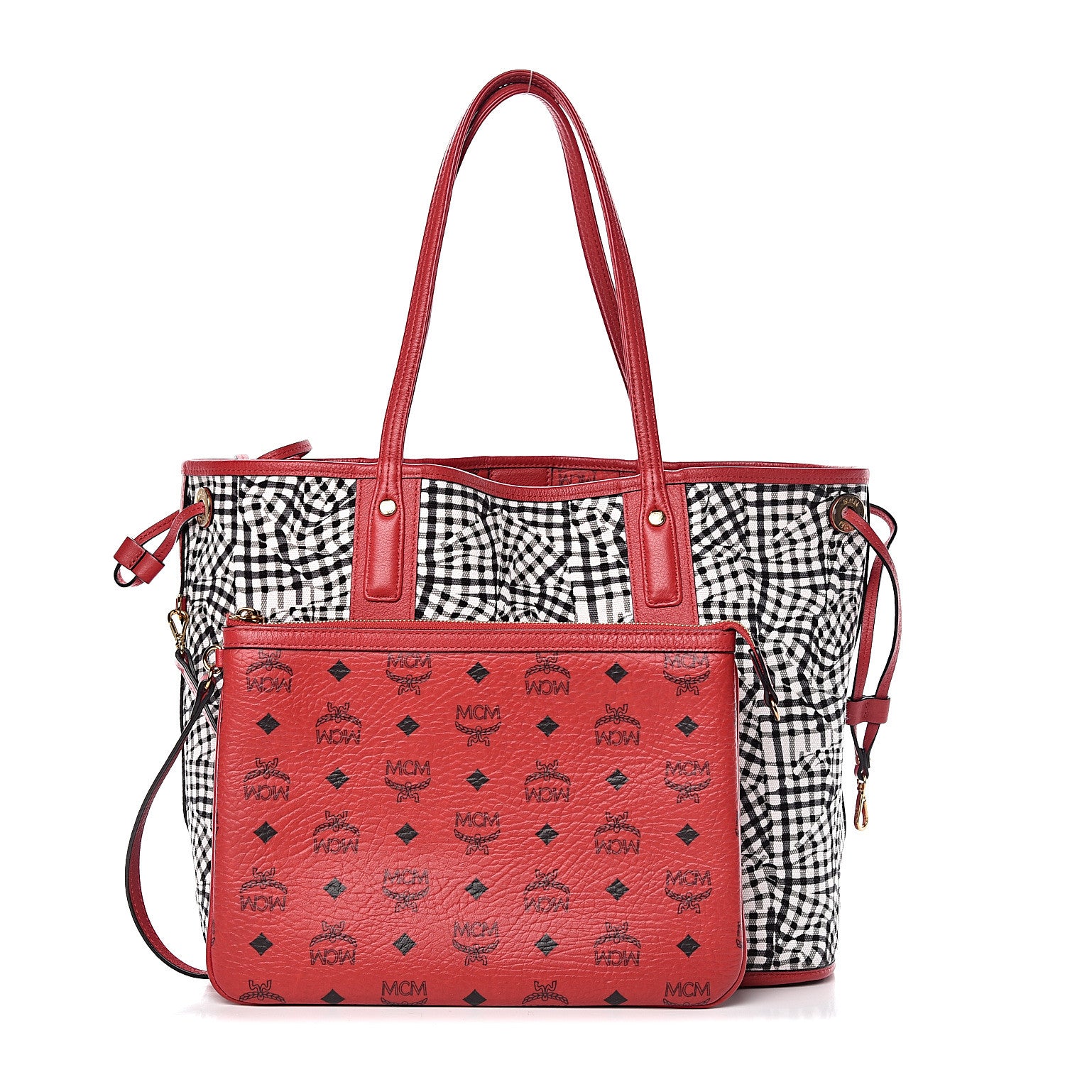 MCM Visetos Medium Liz Reversible Shopper Tote Ruby Red 4 of 17