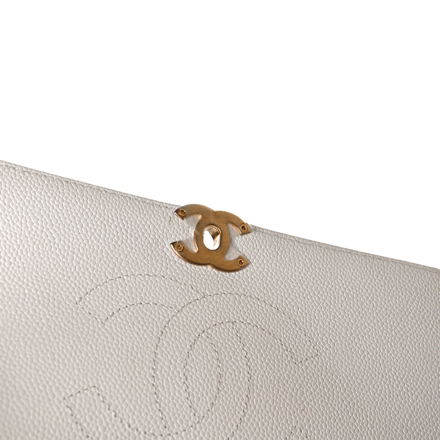 Grained Calfskin Small Stitched Flap White