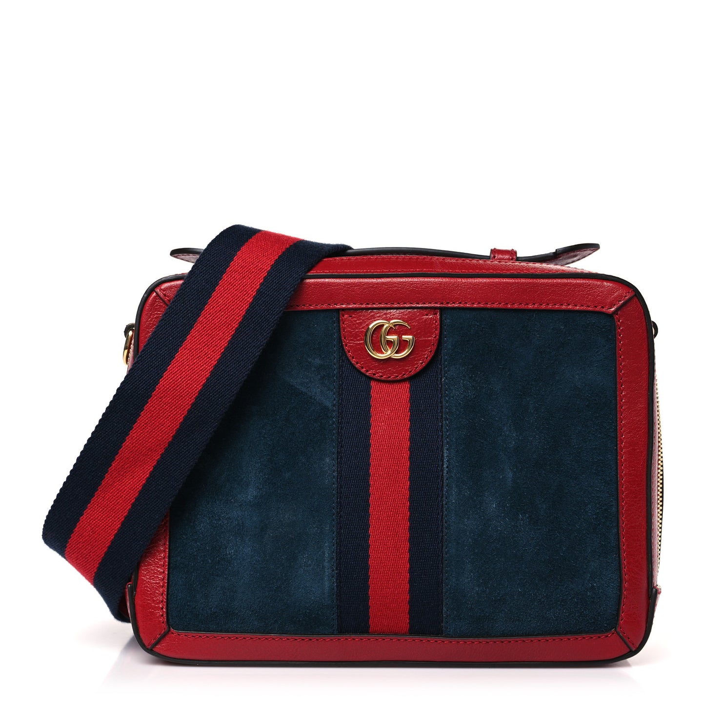 Suede Calfskin Web Small Ophidia Top Handle Shoulder Bag New Blue Romantic Cherry