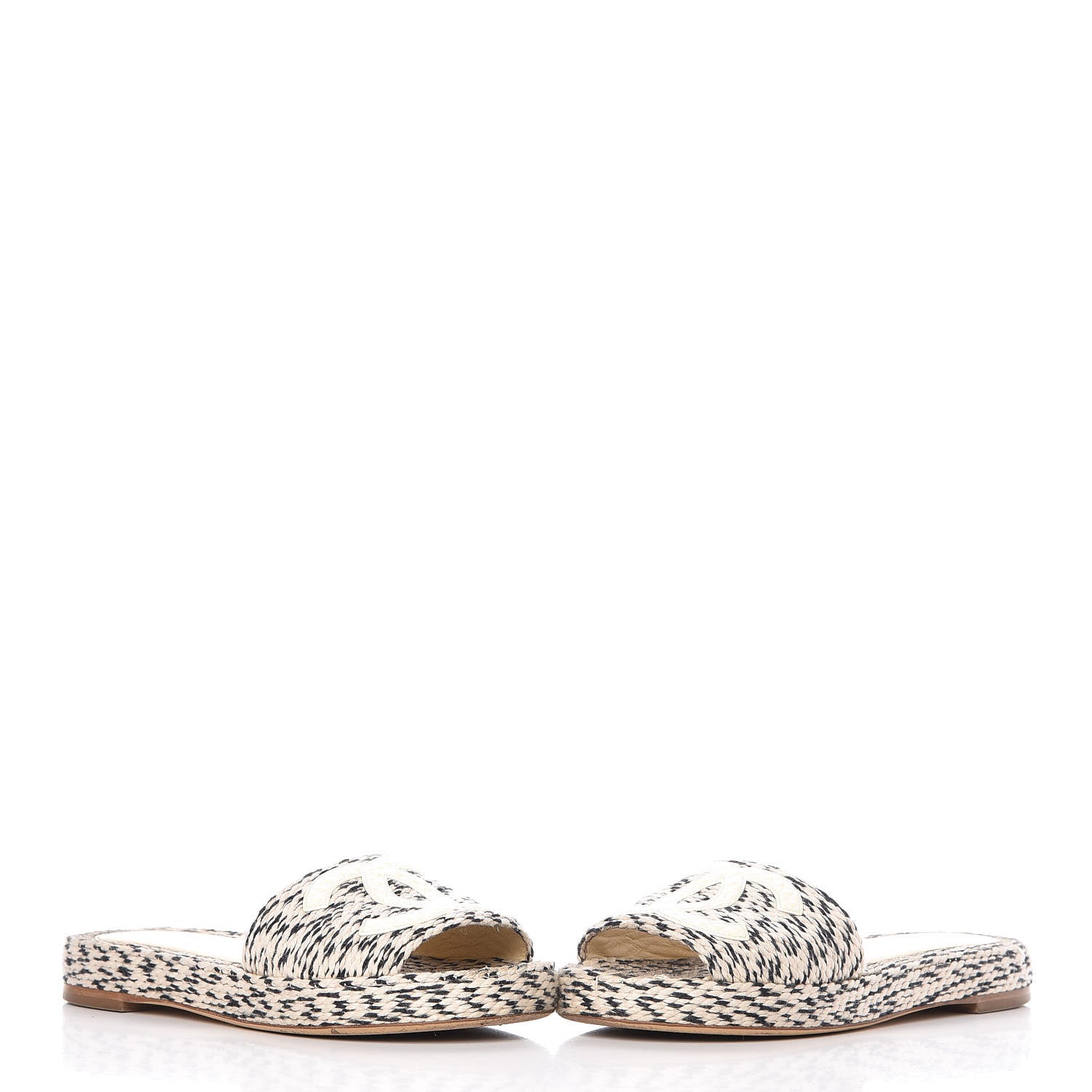 Chanel Cord CC Espadrille Slip On Sandals 38 Beige Black 5 of 18
