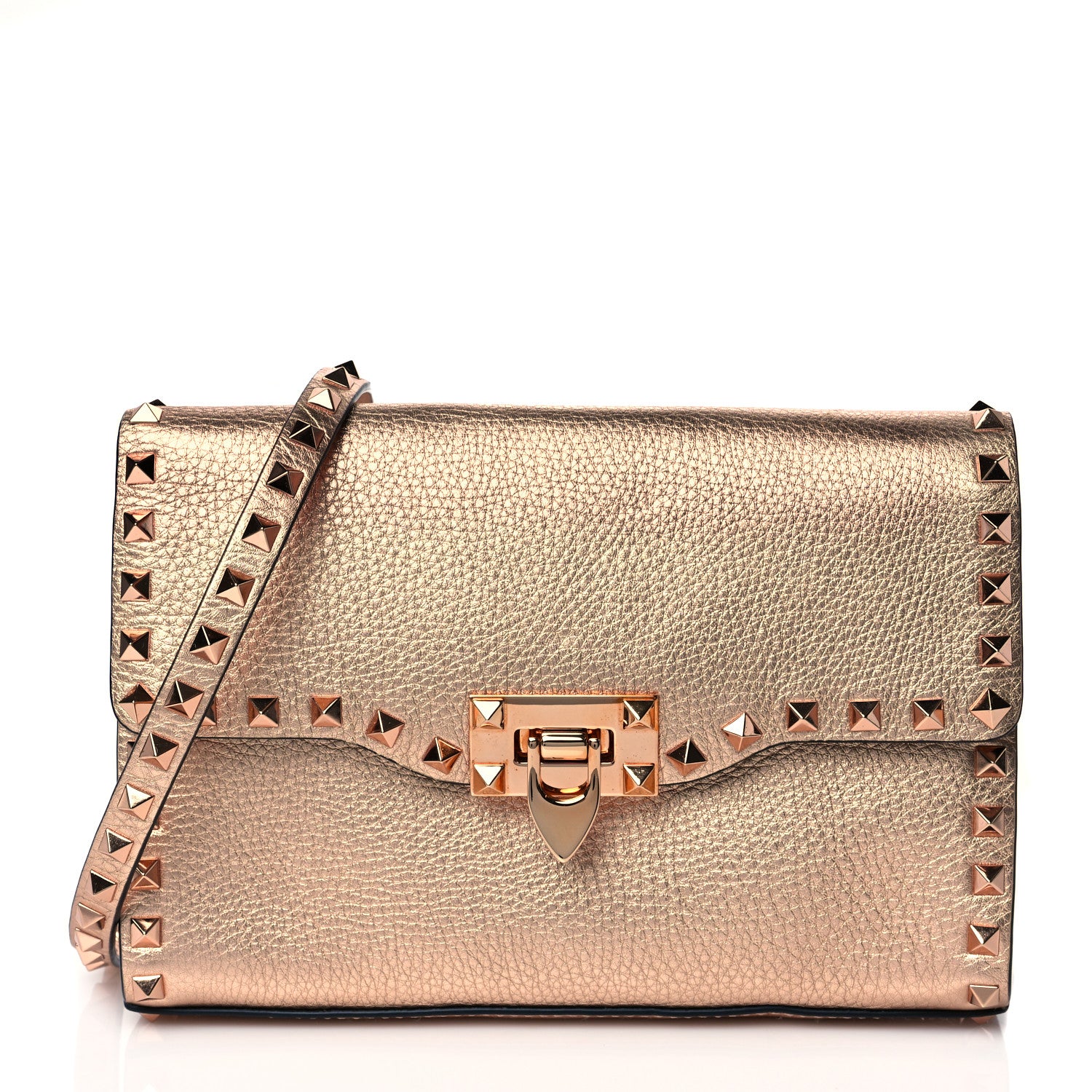 Valentino Garavani Metallic Pebbled Calfskin Medium Rockstud Flip Lock Crossbody Bag Rame 1 of 9