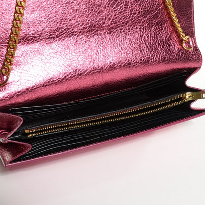 Saint Laurent Metallic Crackled Goatskin Wallet on Chain Pink 6 of 16
