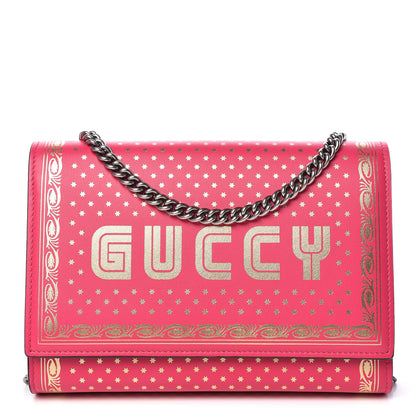 Gucci X SEGA Calfskin GUCCY Stars Chain Wallet Violet Fuxia Gold 1 of 11