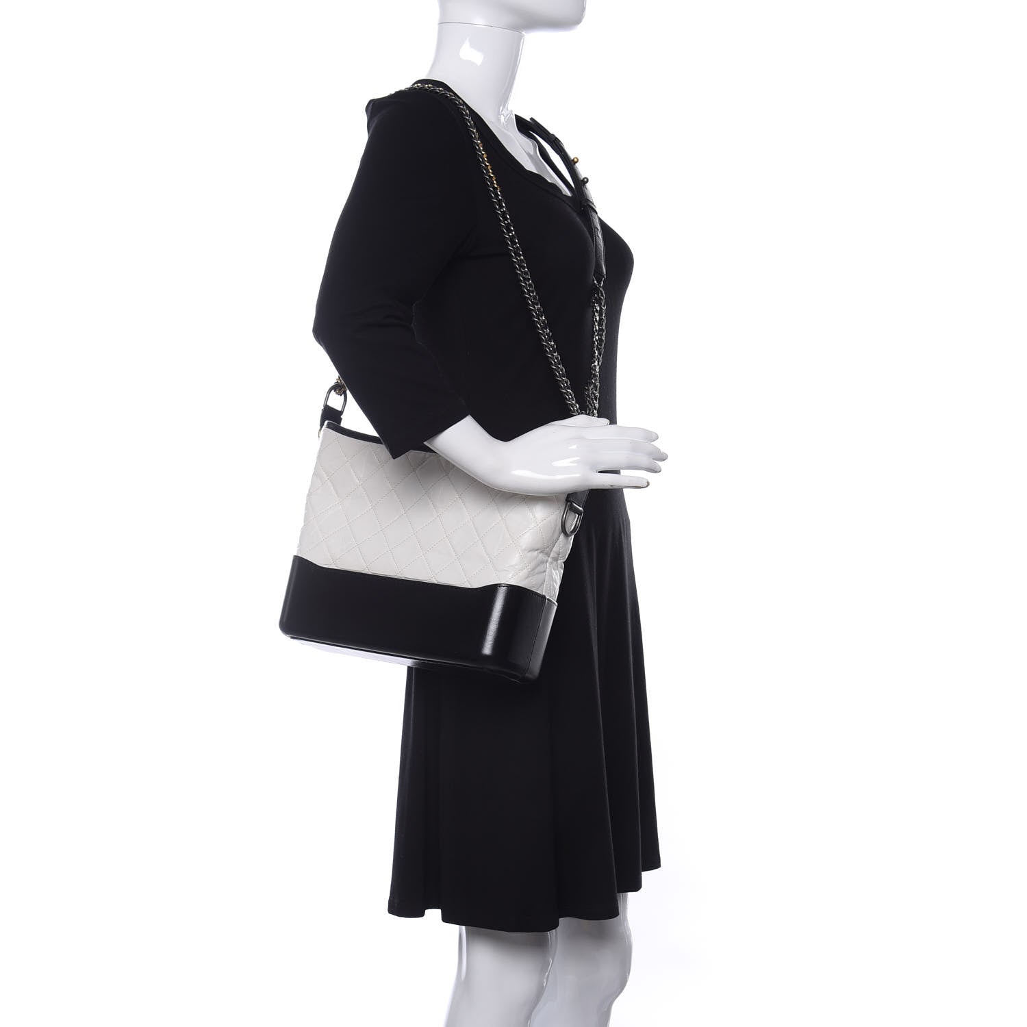 Chanel Aged Calfskin Quilted Medium Gabrielle Hobo Black White 2 of 11