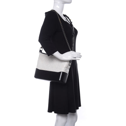 Chanel Aged Calfskin Quilted Medium Gabrielle Hobo Black White 2 of 11