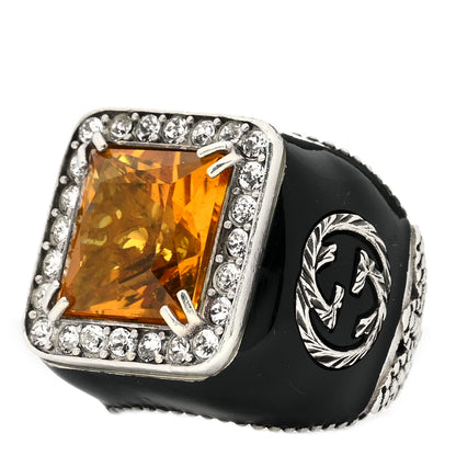 Gucci Sterling Silver Enamel Citrine Crystal Signet Ring 50 5.5 2 of 6