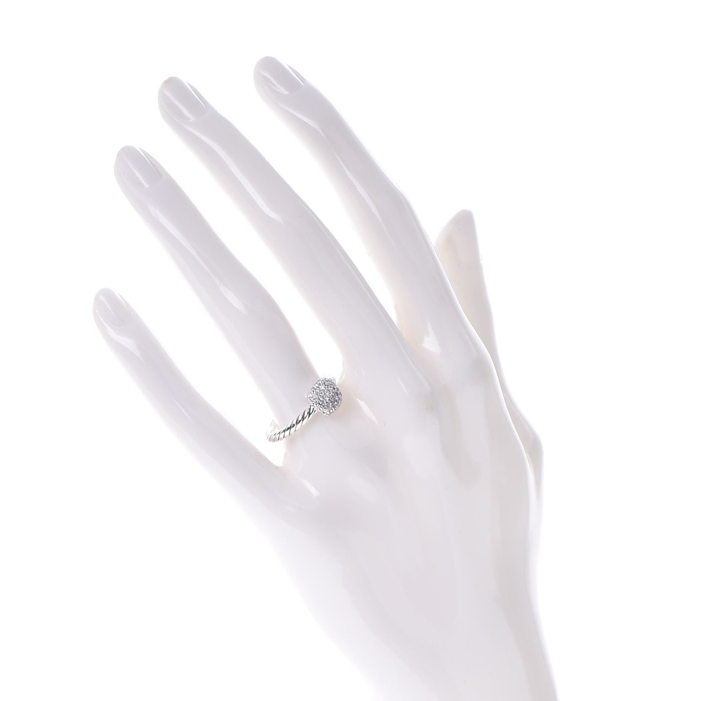 Sterling Silver Pave Diamond 8mm Petite Cushion Ring 51.9 6