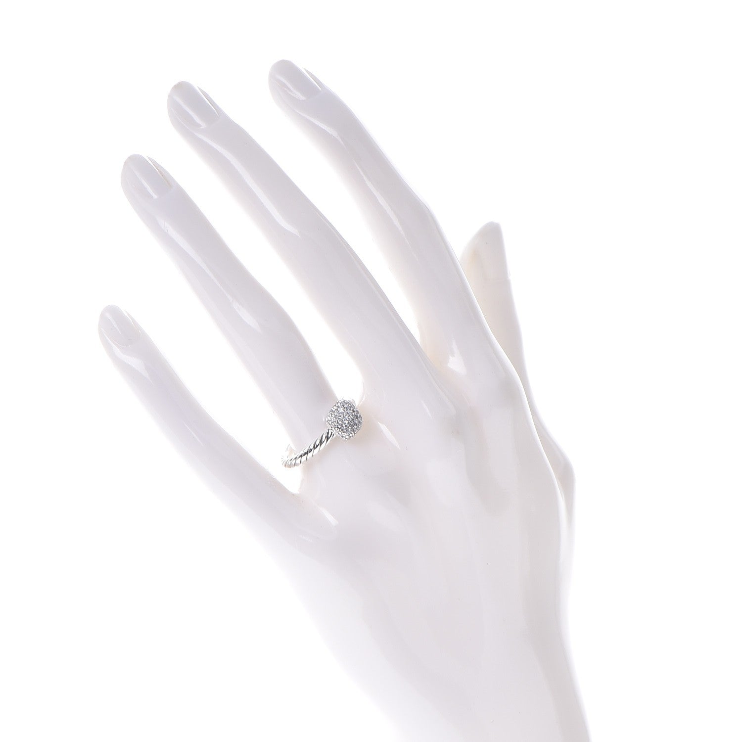 David Yurman Sterling Silver Pave Diamond 8mm Petite Cushion Ring 51.9 6 2 of 5