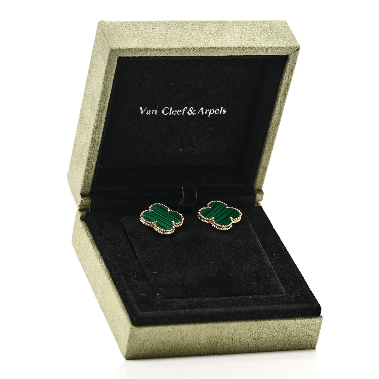 18K Yellow Gold Malachite Magic Alhambra Earrings