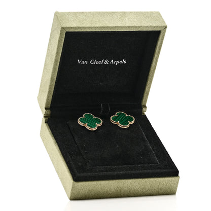 Van Cleef & Arpels 18K Yellow Gold Malachite Magic Alhambra Earrings 5 of 5