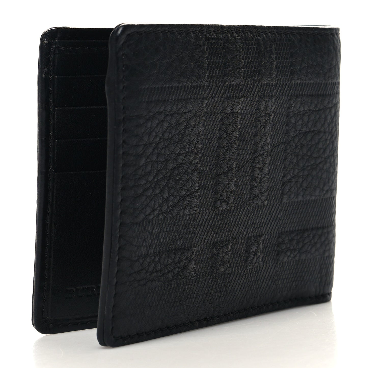 Signature Grain Calfskin Check Bi-Fold Wallet Black