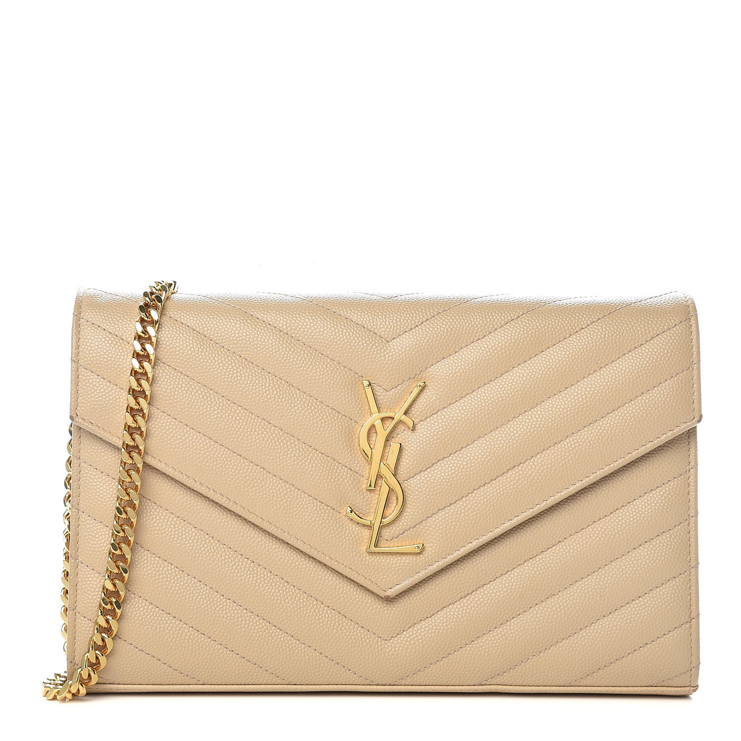 Saint Laurent Grain De Poudre Matelasse Chevron Monogram Chain Wallet Nude Powder 1 of 12