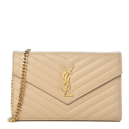 Saint Laurent Grain De Poudre Matelasse Chevron Monogram Chain Wallet Nude Powder 1 of 12