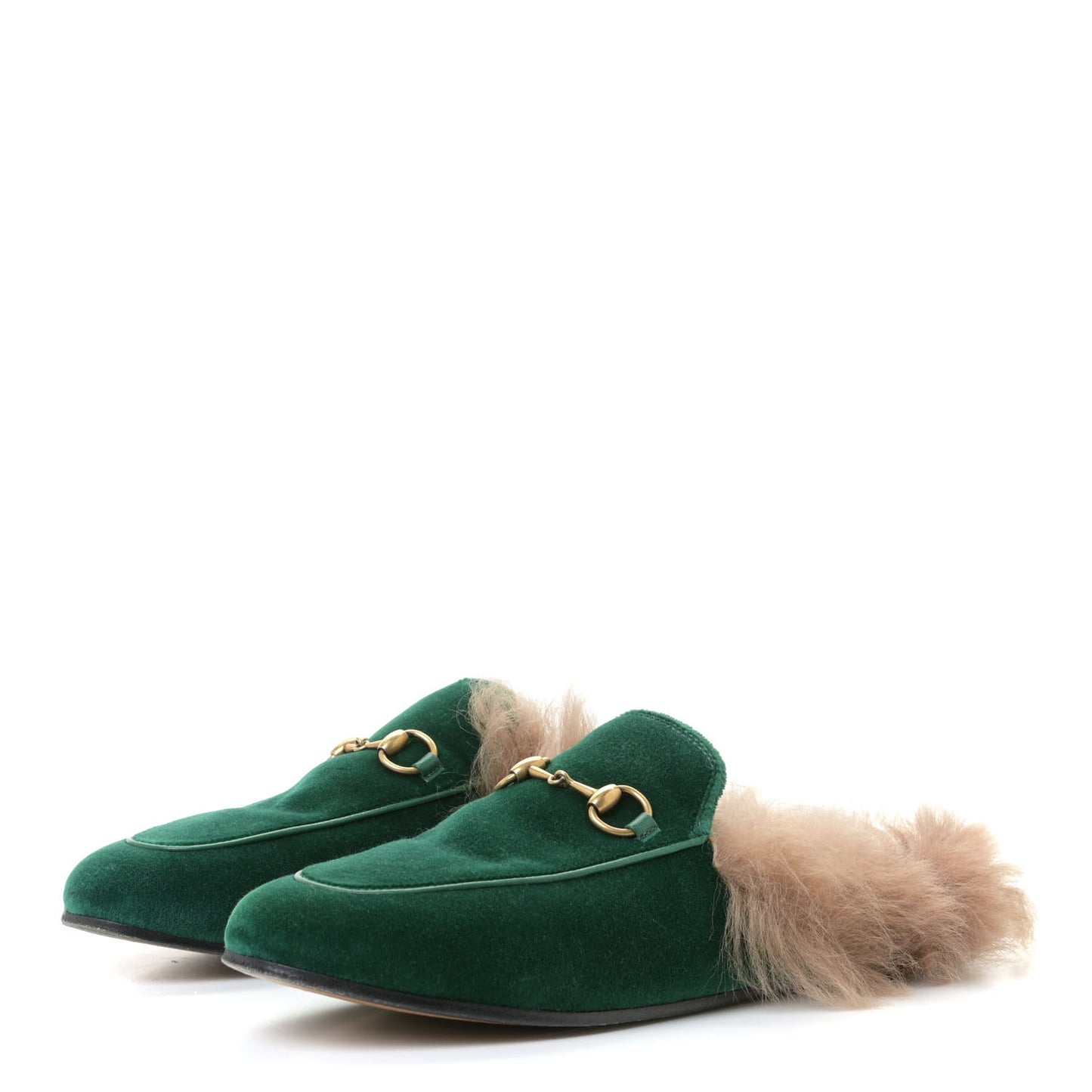 Velvet Fur Womens Princetown Slippers 37.5 Green