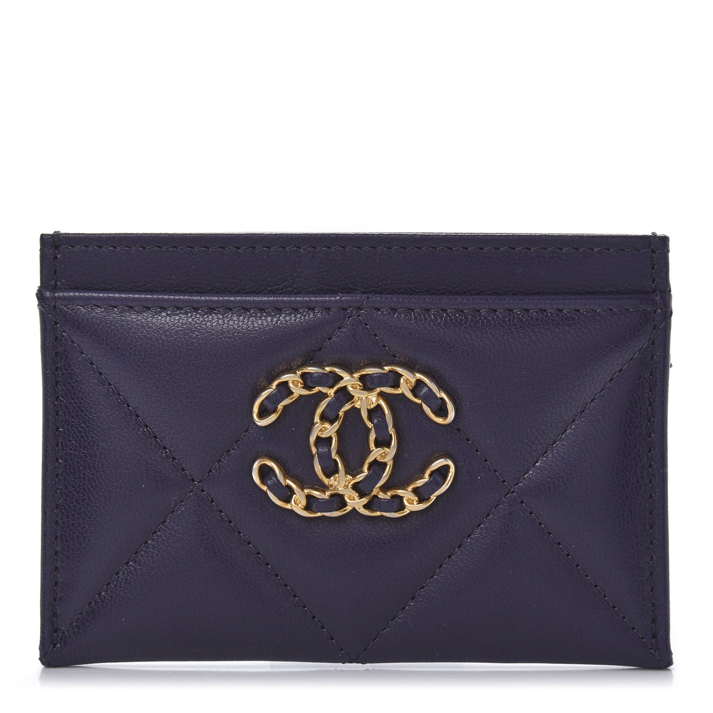 Shiny Goatskin Quilted 19 Card Holder Purple