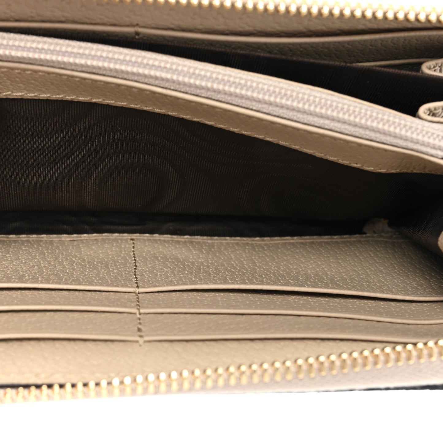 GG Supreme Monogram Textured Dollar Calfskin Web Ophidia Zip Around Wallet Beige Mystic White Oatmeal