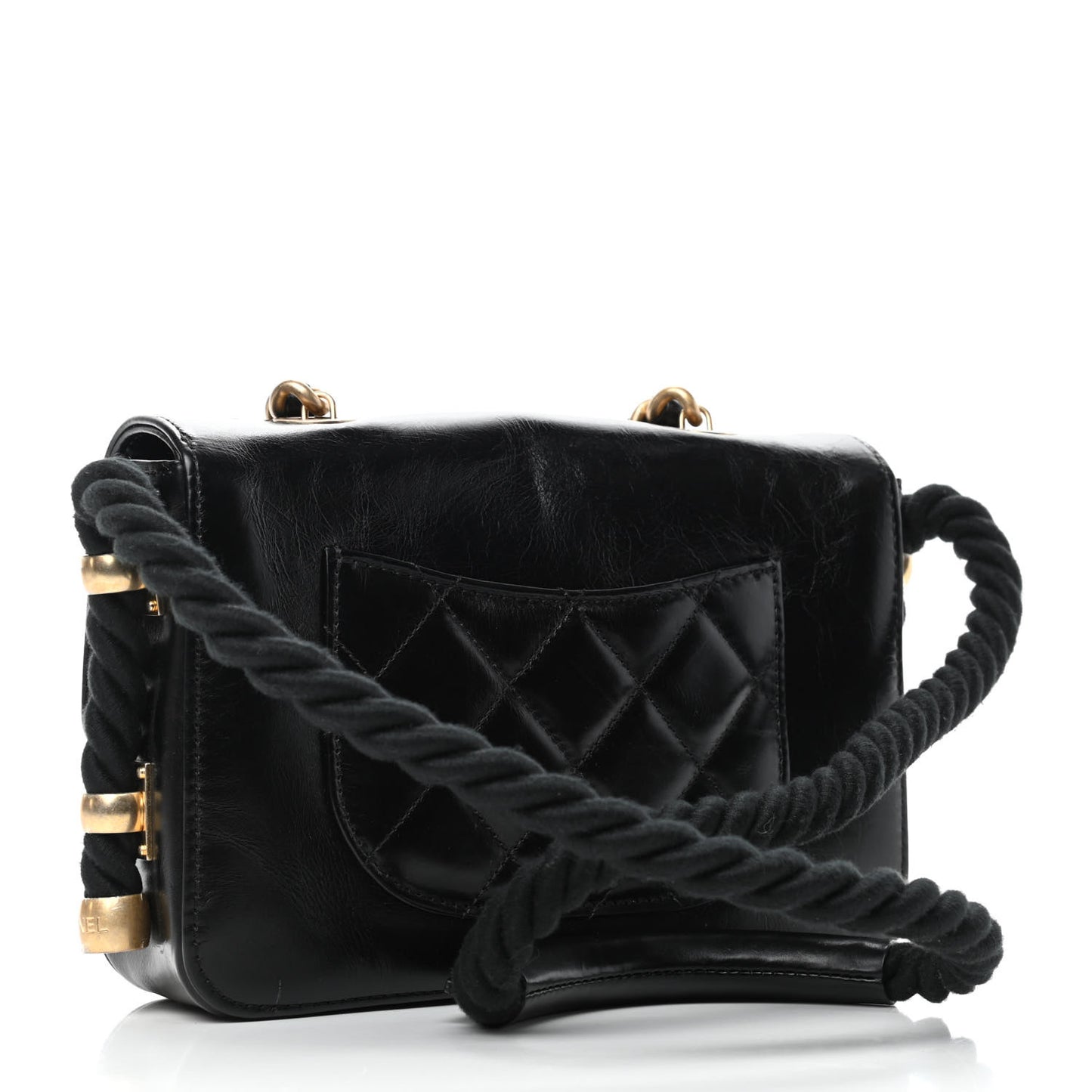 Crumpled Calfskin En Vogue Rope Flap Black