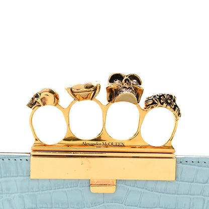 Alexander McQueen ALEXANDER MCQUEEN Calfskin Crocodile Embossed Knuckle Flat Clutch Light Blue 6 of 10