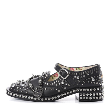 Gucci Calfskin Crystal Studded Womens Queercore Brogue Monk Strap Loafers 36.5 Black 1 of 7