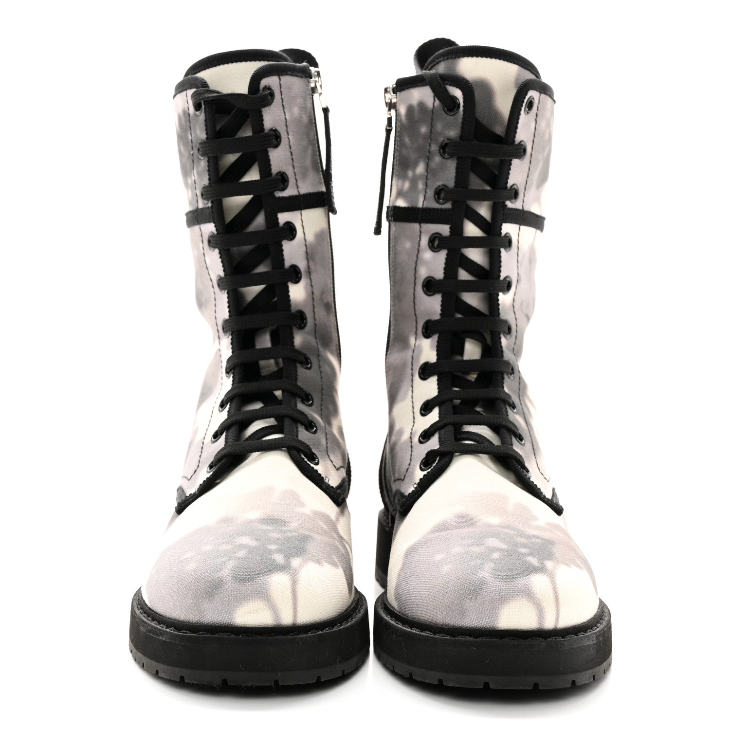Fendi Canvas Floral Print Logo Bi-Color Womens Biker Boots 40 White Black 2 of 8