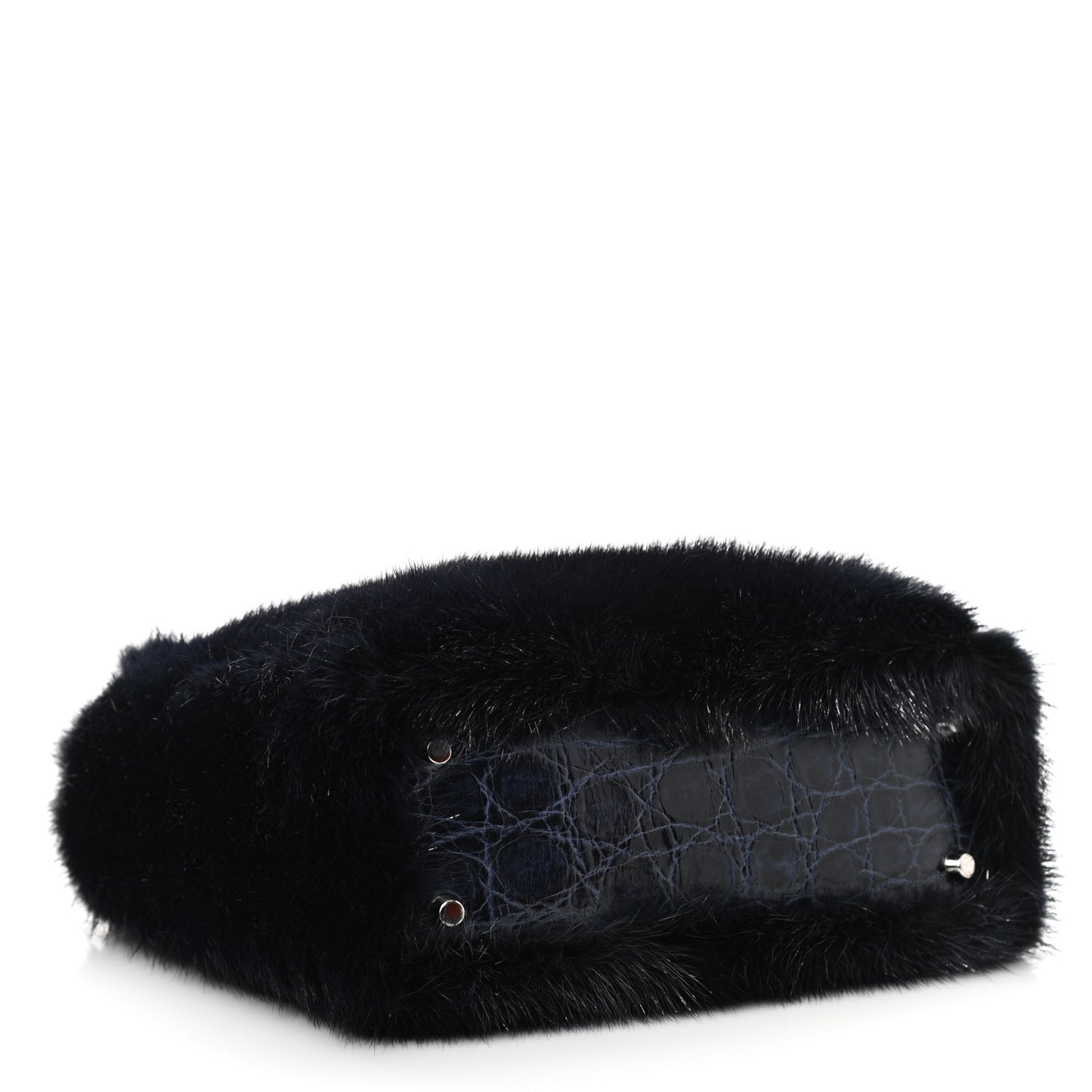 Mink Fur Crocodile Mini Lady Dior Navy Blue