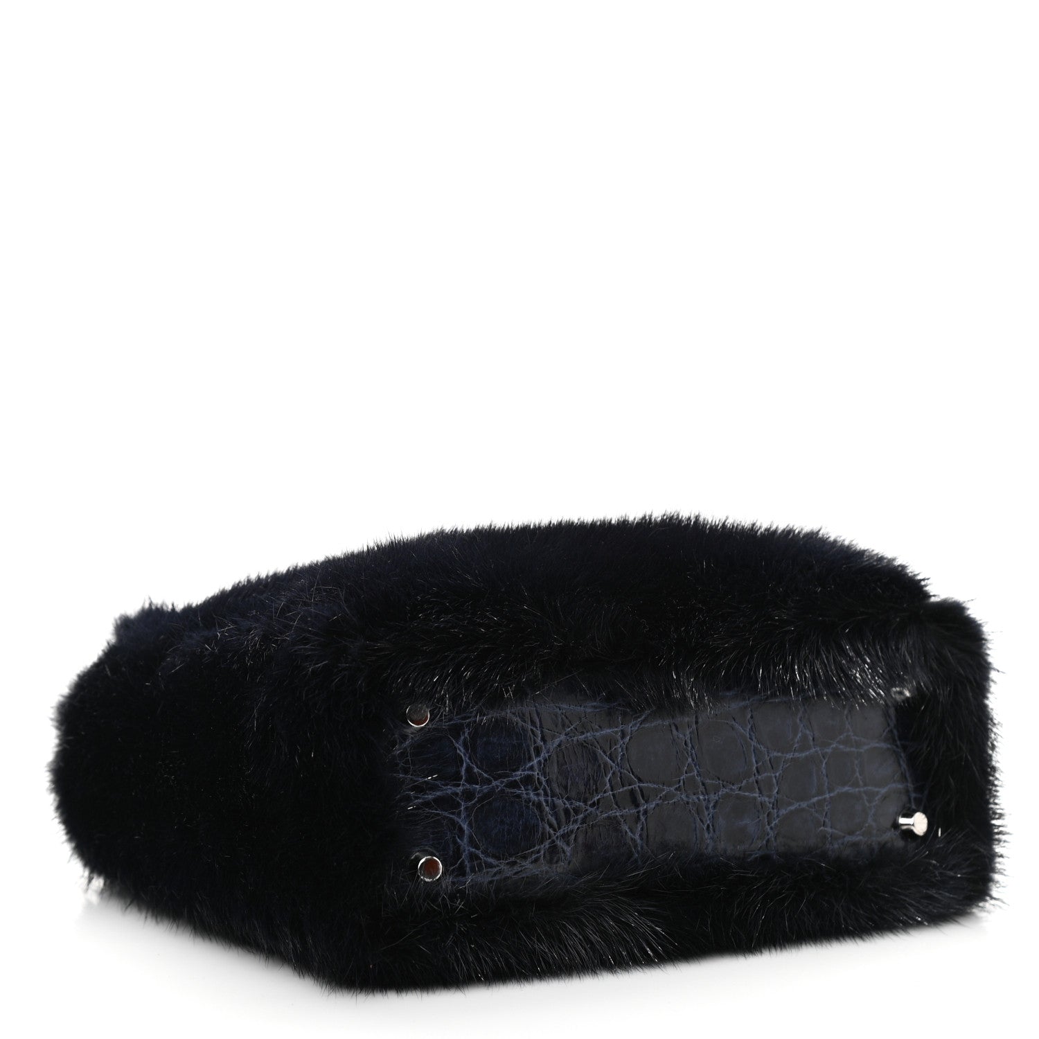 Christian Dior Mink Fur Crocodile Mini Lady Dior Navy Blue 4 of 9